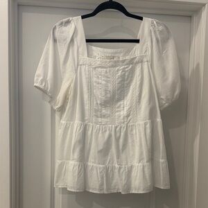 LOFT White Tiered Puff Sleeve Blouse